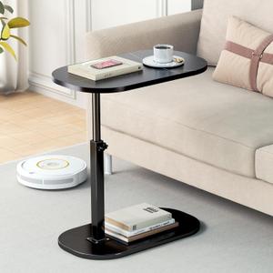 C Shaped Side Table, Adjustable Height C Shaped End Table, 360Swivel Couch Side Tables That Slide Under, Modern Small Coffee C Table End Table for Sofa/Bed/Bathtub, Rotating Tabletop (Black)