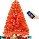 Orange 3ft Christmas Tree with Lights, Small 36inch Artificial Tree Mini Table Top Decorations, Xmas Desk Tree with 80 Colored Lights, 200 Branch, Holiday Decor for Home,Indoor Office Tabletop