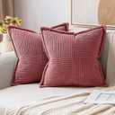 MIULEE Corduroy Pillow Covers with Splicing Set of 2 Super Soft Couch Pillow Covers triped Decorative Spring Throw Pillows for Valentine's Day Cushion Bed Livingroom 18x18 inch, Cranberry Red