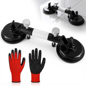 Floor Suction Cup Tool Adjustable Granite Seam Setter with Vacuum Suction Cups and Gloves, Vacuum Glass Puller for Seam Joining and Leveling, Floor Fixer Tool for Granite Marble Glass