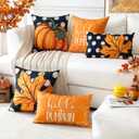 2 x Artscope Fall Decorative Throw Pillow Covers 20x20 Inch Set of 4 Fall Gifts for Home Decor, Autumn Pumpkin Maple Leaves Harvest Decoration Pillow Cases for Home Sofa Couch Decor-Orange D
