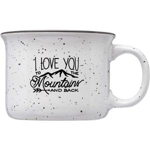 Stoneware Adventure 8oz Mini Mug (I Love You To The Mountains And Back, White Speckle) (13 Ounces)