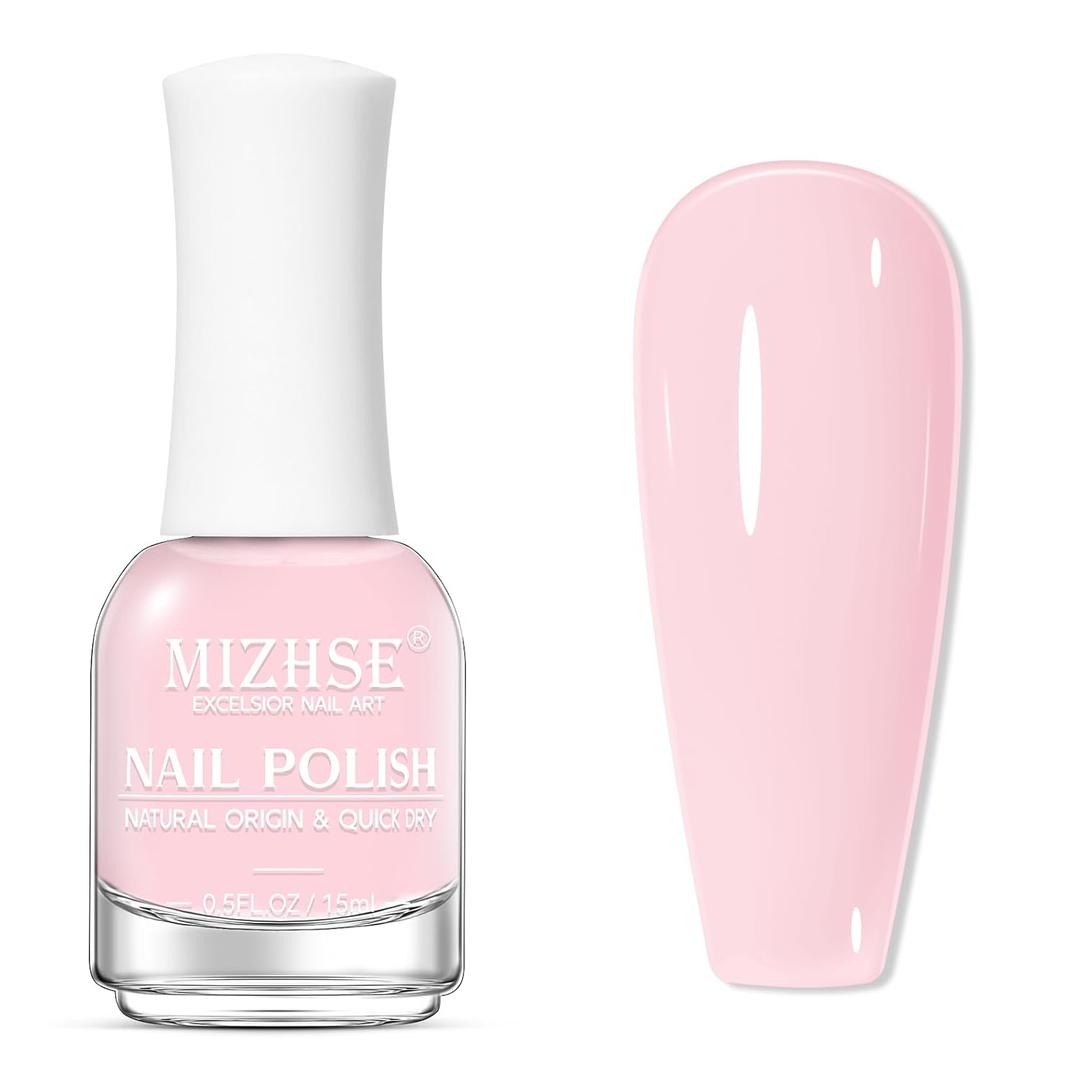 MIZHSE Quick Dry Nail Polish, Light Pink Nail Polish Non Gel Air Drying Fast, 15 ml 0.5 fl oz Regular Pastel Pink Glossy Finish Nail Lacquer Nail Art Manicure DIY Home