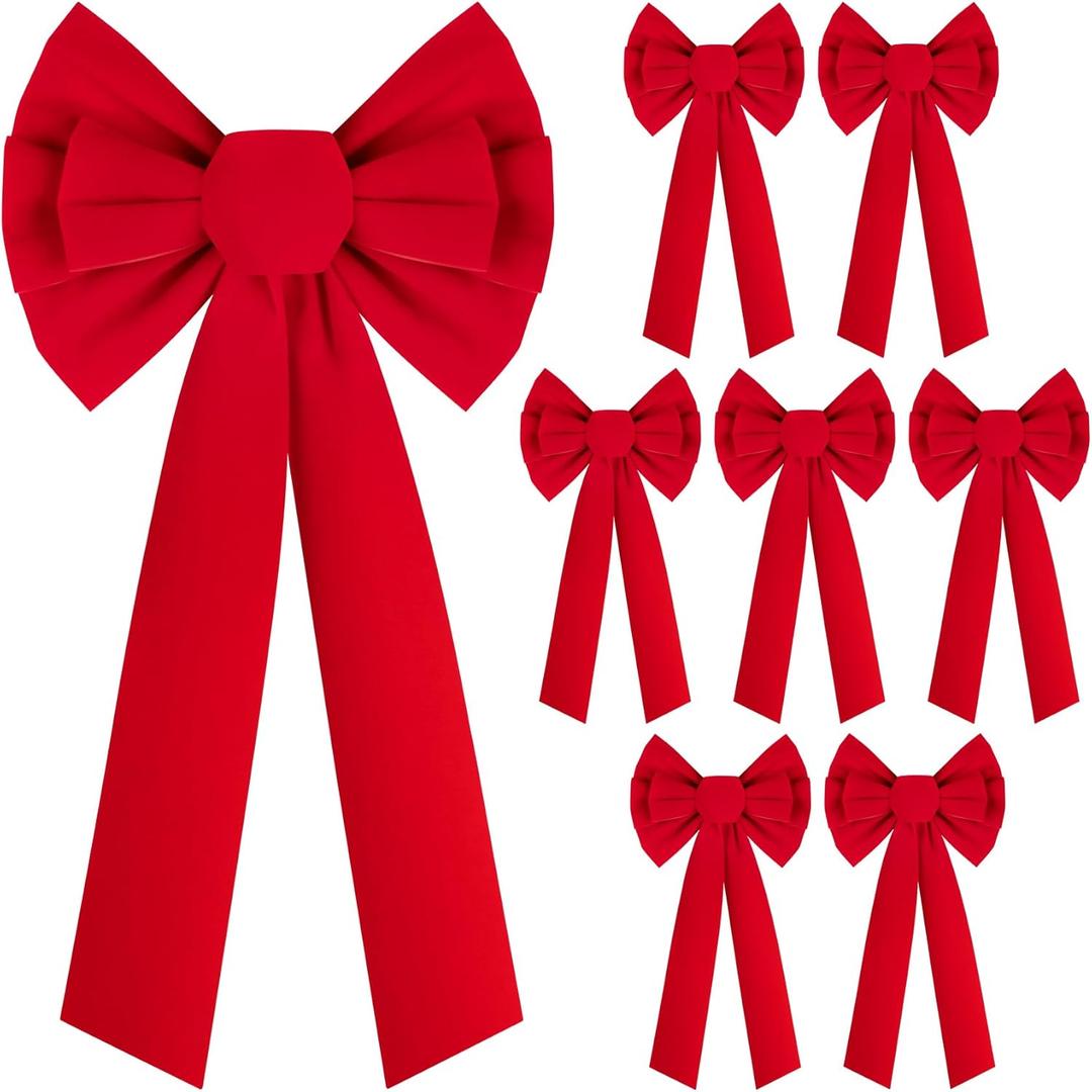 Roberly 8 PCS Large Red Christmas Bows, 26" x 10" Velvet Bows for Christmas Tree Stairs Fireplace Fence Wreath Front Door Wedding Home Indoor Outdoor Decor