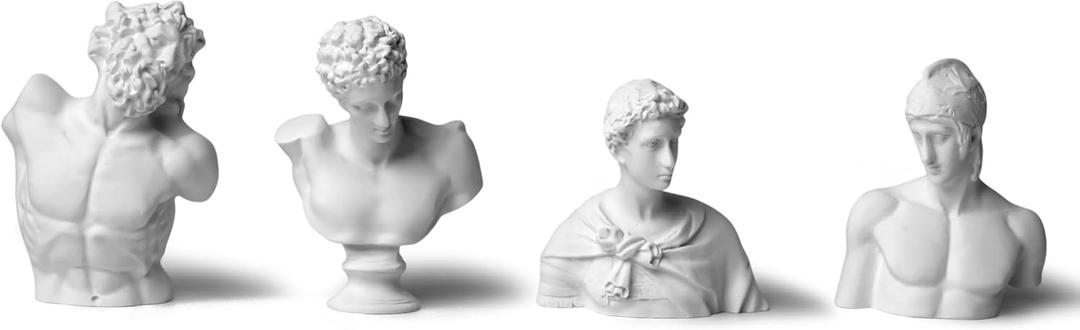 TRANSGOOD 4Pcs/Set Classic Mini 2.7 Greek Bust Resin Sculptures and Statues, Home Dcor, Mini Statues Decor for Shelves, Laocoon Hermes Ares St. George, Greek Mythology Decor