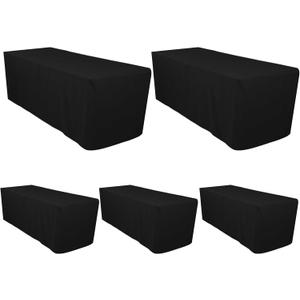 Surmente 5 Pack Black Fitted Tablecloths for 6 Foot Rectangle Tables, Black Table Covers for Weddings, Banquets, or Restaurants