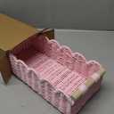 CubesLand Paper Rope Scalloped Edge Gift Basket Empty, Small Living Room,Bedroom Decor Baskets, Pink Woven Toilet Paper Storage Basket, with 2 Wooden Handle, Rectangular (M - 14"L x 6.3"W x 3.9"H)