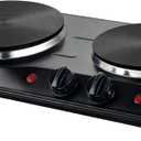 OVENTE Electric Countertop Double Burner, 1700W Cooktop with 7.25" and 6.10" Cast Iron Hot Plates, Temperature Control, Portable Cooking Stove and Easy to Clean Stainless Steel Base, Black BGS102B