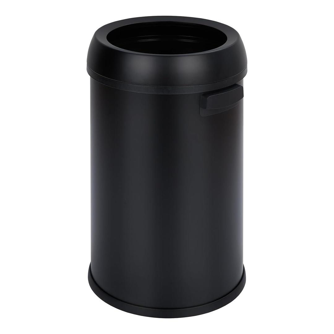 65L/17Gal Round Commercial Trash Can, Heavy Duty Tall Open Top Garbage Can, Fingerprint-Proof Large Capacity Stainless Steel Waste Bin for for Outdoor, Commercial Use, Black