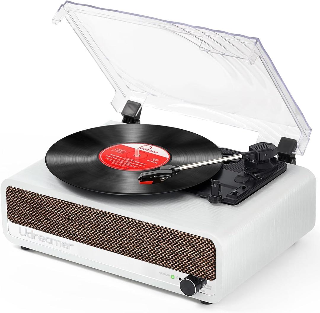 Vinyl Record Player with Upgraded Speakers Bluetooth Turntable Support USB AUX-in Headphone RCA Line-Out Auto-Stop 3 Speed Belt-Driven Vintage Portable Vinyl Player Mirror Design