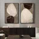 Framed Modern Abstract Wall Art for Living Room, Set of 2 Beige Brown Neutral Canvas Artwork for Walls, Large Contemporary Wabi Sabi Minimalist Painting Print for Hallway Bedroom Wall Decor, 24x36 In
