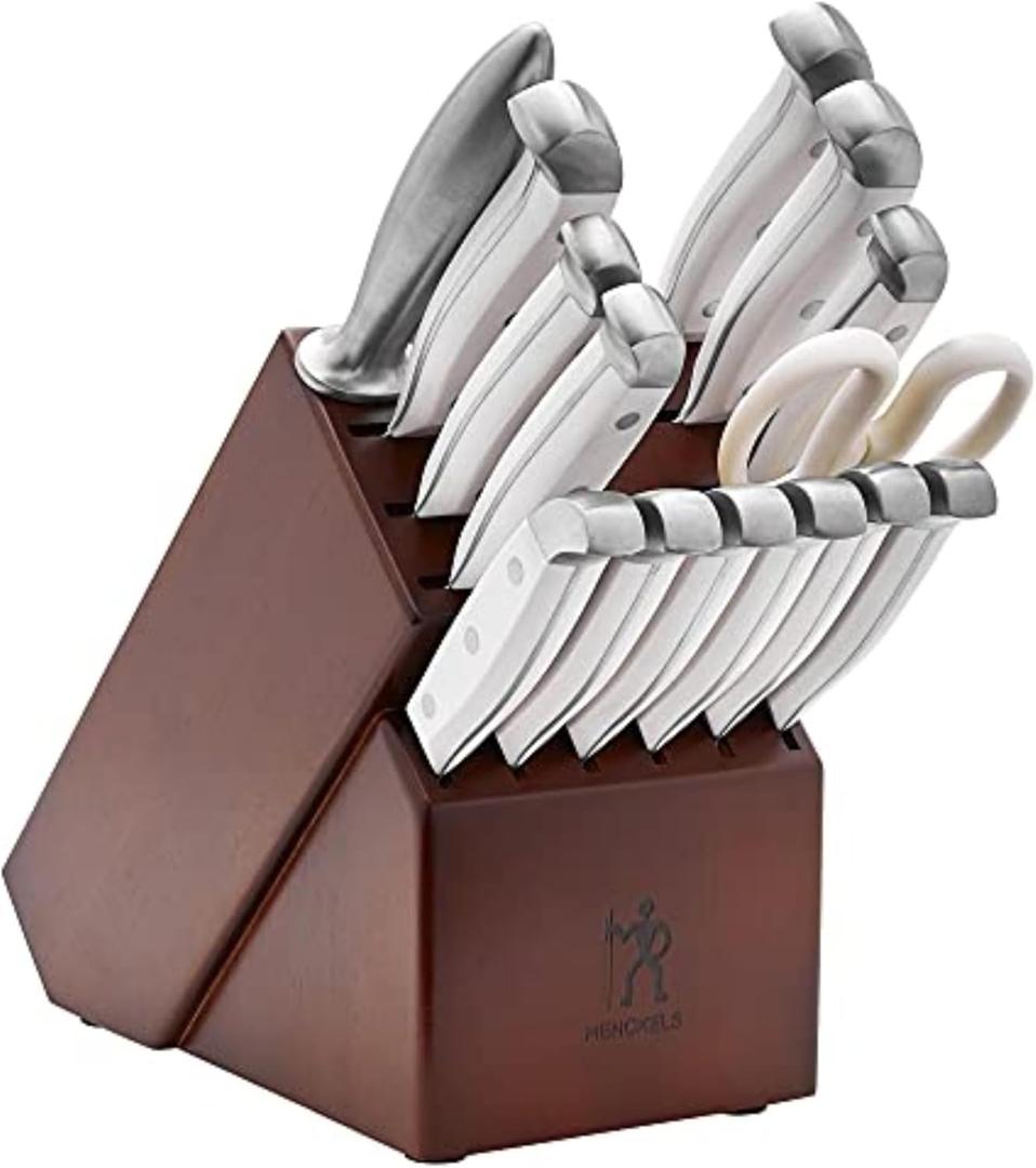 HENCKELS Statement Razor-Sharp 15-Piece White Handle Knife Set with Block, German Engineered Knife Informed by over 100 Years of Mastery (Dark Brown)