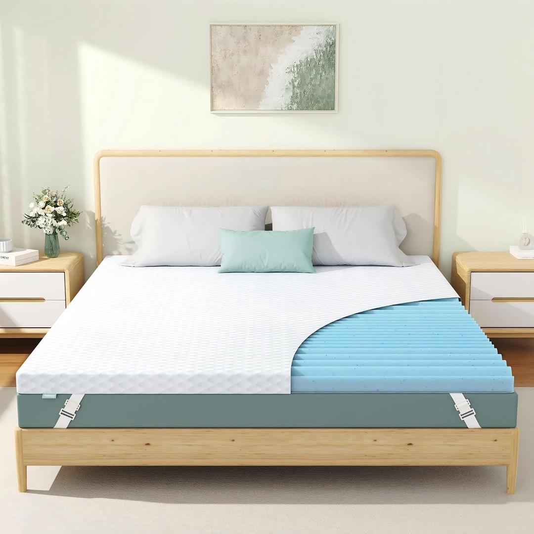 Releep 3 Inch Cal King Gel High Density Mattress Topper, Cooling Firm Bed Topper for Pressure Relief, Orthopedic Support Mattress Topper with Non-Slip Washable Cover, CertiPUR-US Certified
