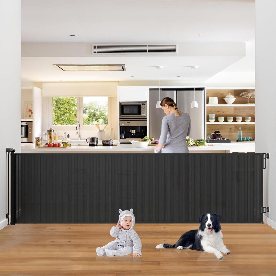 PRObebi Retractable Baby & Dog Gate - Extends to 110" Wide, 34" Tall, for Stairs, Doorways, Hallways, Outdoor, Deck, Porch