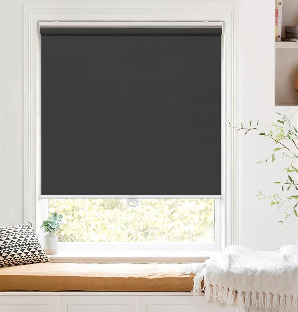 LazBlinds Cordless Roller Shades, Blackout Blinds for Windows, Thermal Insulated UV Protection Waterproof Fabric, Free-Stop Roll Up Pull Down Shades for Home and Office, 27'' W x 72'' H, Black