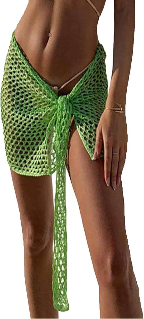 Green Swimwear Cover Up Crochet Sarong,Sexy Fashion Beach Hand Crochet Shawl Capelet Fishnet Net Skirt.(SJJ42) (One Size)