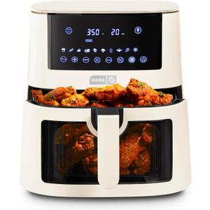 Dash Clear View Digital Air Fryer - Has AirCrisp Technology - For Family-Sized Meals - Digital Touchscreen & Extra-Large Crisper Drawer - 7 Quarts - Cream