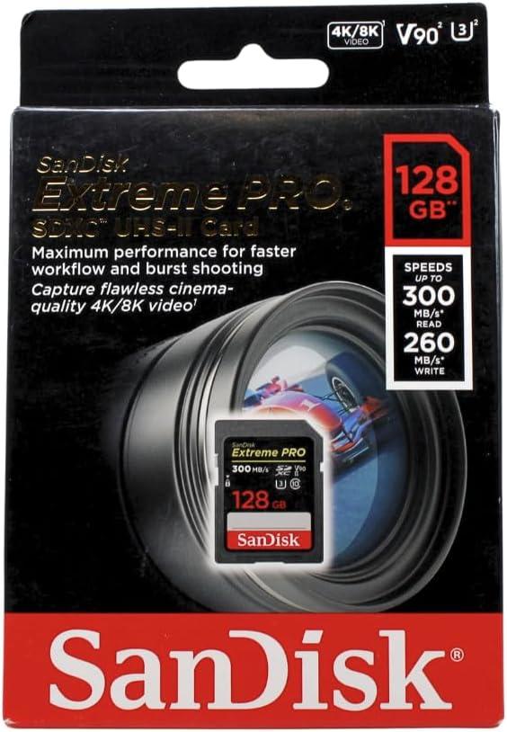 SanDisk 128GB Extreme PRO SDXC UHS-II Memory Card - C10, U3, V90, 8K, 4K, Full HD Video, SD Card - SDSDXDK-128G-GN4IN