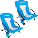 KingCamp Low Beach Chair, High Back Folding Camping Chair for Adults, Oversized Breathable Mesh Seat, 300lbs Heavy Duty Portable Chair with Cup Holder & Storage Pockets for Beach, Outdoor