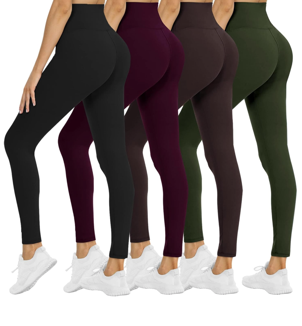 NexiEpoch 4 Pack Leggings for Women - High Waisted Tummy Control Soft Black Capri Yoga Pants with Pockets for Workout L-XL