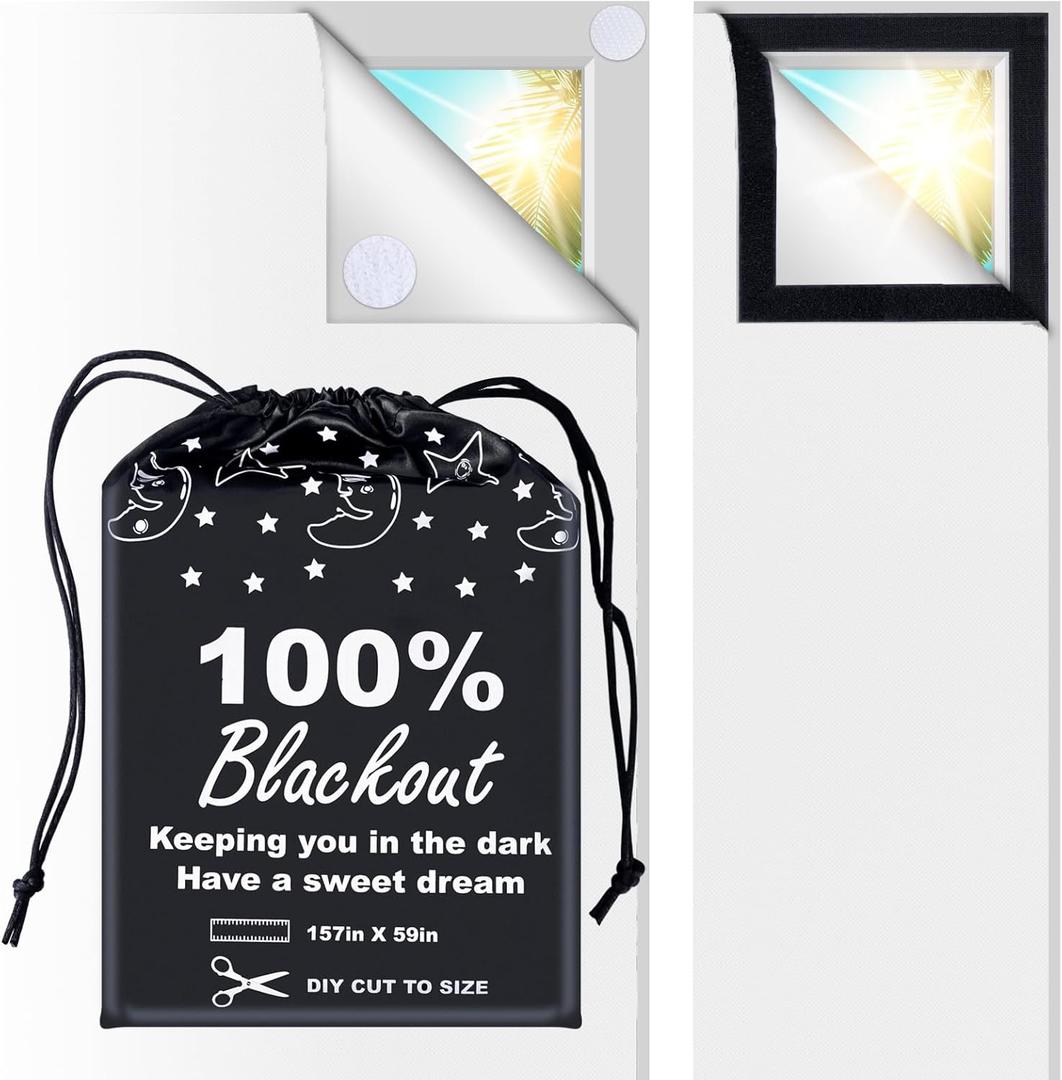 100% Blackout Blind White (157"x 59") Curtains Window Cove [DIY Cut to Any Size or Shape] [Hook & Loop Tabs][ Portable Bags for Travel ] [Light & UV Blocking ] for House,Baby Nursery,Apartment