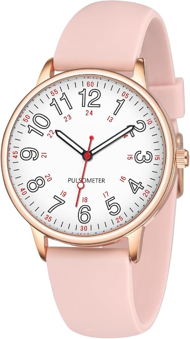 Waterproof Nurse Watch for Medical Professionals,Doctors Nursing Women Men,12/24 Hour Military Time,Analog Watch with Second Hand Nursing Luminouse Easy Read Dial Nurse Watches for Women (Rose Gold)