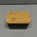 Butter Dish with Lid, Porcelain Keeper with Wood Lid Cover for Butter, Microwave Safe Easy Clean Butter Storage Container for Countertop and Refrigerator (Black 10oz)