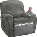 ZNSAYOTX Stretch Velvet Recliner Cover 4-Pieces, Thick Soft Recliner Chair Slipcover with Pocket, Non-Slip Elastic Bottom for Kids Pets, Luxury Plush Reclining Protector Comfy Washable (Grey) (Large)