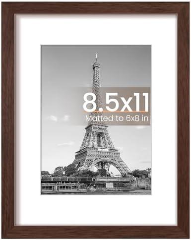 upsimples 8.5x11 Picture Frame, Display Pictures 6x8 with Mat or 8.5x11 Without Mat, Wall Hanging Photo Frame, Brown, 1 Pack