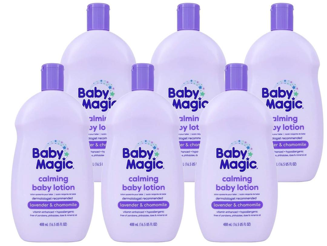 Baby Magic Calming Lotion, Lavender & Chamomile, Helps Comfort & Relax Before Bedtime, Vitamin Enhanced, Dermatologist Recommended, Hypoallergenic, Free of Parabens, 16.5 Fl Oz (6 Pack)