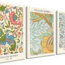 William Morris Vintage Floral Canvas Paintings - Abstract Wall Art Prints Set of 3, 16x24 in Framed, Modern Eclectic Wall Decor for Living Room, Bathroom, Bedroom, Office (Green Flowers)