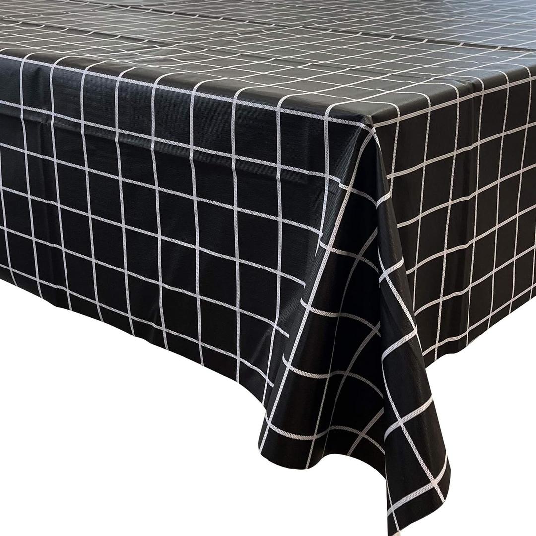 allgala Waterproof Check Design Printed PVC Vinyl Protective Tablecloth - 54x120 Inch - Black - TC59302
