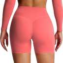 Aoxjox Metamorph Workout Biker Shorts for Women Tummy Control High Waisted Athletic Gym Running Deep V Yoga Short 6" (Spiced Coral, XX-Small)