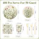 400 Pcs Wild Floral Disposable Paper Plates Napkins Cups Serve 50 Watercolor Floral Tableware Set for Spring Wedding Tea Party Decoration Bridal Baby Shower(Vintage Color, Classic Style)