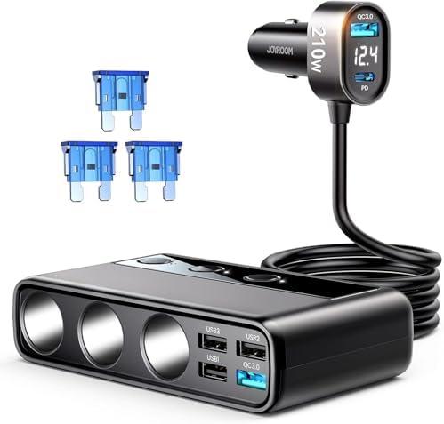 9 in 1 Cigarette Lighter Splitter, JOYROOM 154W Cigarette Lighter Adapter with PD/QC 3.0 * 2 Charge(3.3FT Cable), 12V/24V Independent Switches DC Cigarette Outlet Car Charger for All Car Devices