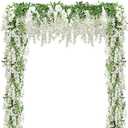Findosom Wisteria Artificial Flowers Garland, 4Pcs Total 36FT White Wisteria Hanging Flowers, Flower Garland Decorations for Home Garden Outdoor Ceremony Wedding Arch Decoration