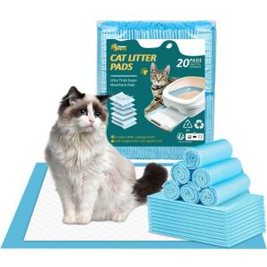 Ownpets Cat Litter Mat 17.7 x 13, Refills for Cat Litter Box, Cat Liner Pads for Litter System, Leak-Proof 6-Layer with Quick-Dry Surface, Ultra-Thick Cat Pads (20 count) (White)