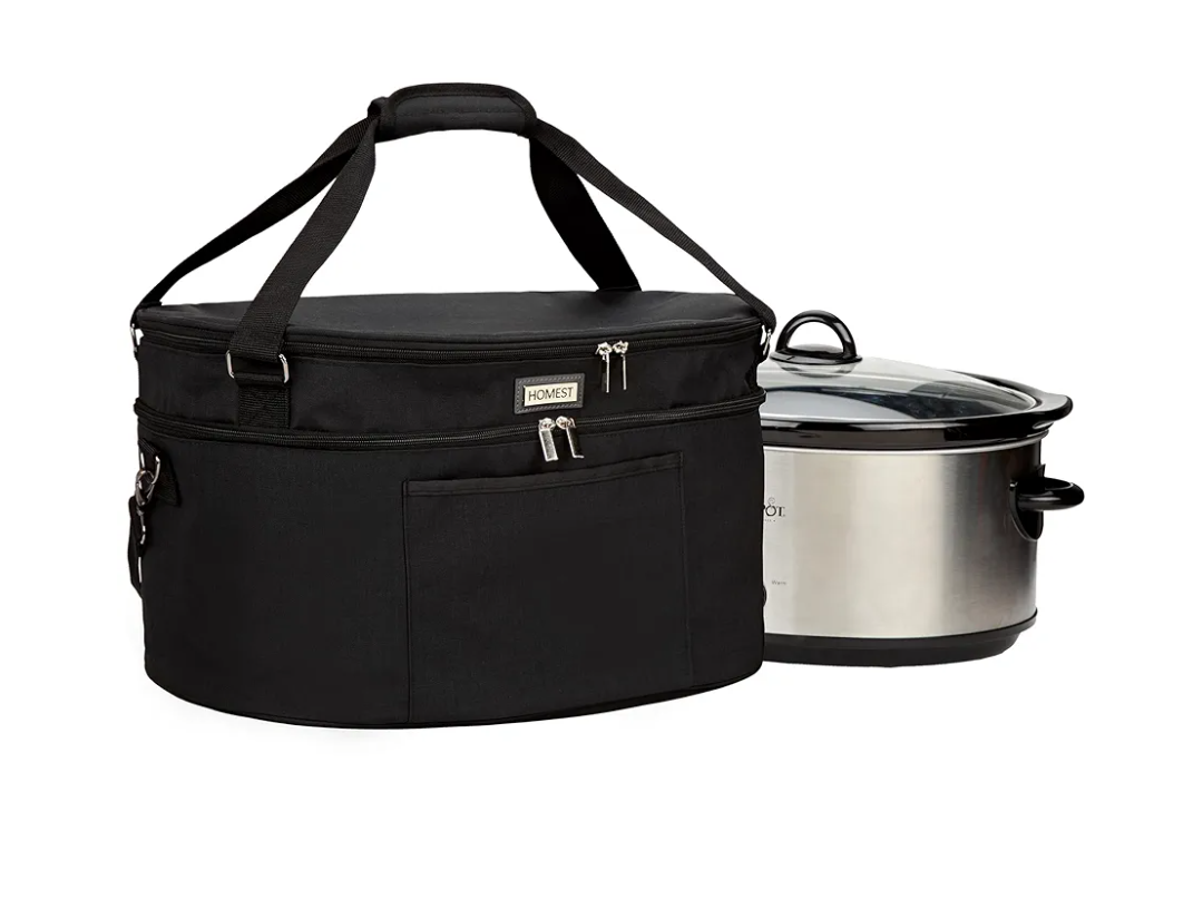 HOMEST Slow Cooker Bag for Crock-Pot 6-8 Quart, Insulated Travel Carrier with Easy to Clean Lining, Carry Case with Top Zip Compartment and Utensil Pocket