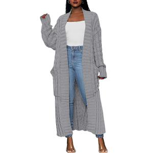 Caracilia Women's Long Cardigan Sweaters 2025 Fall Open Front Coat Long Sleeve Cable Knit Maxi Outerwear Trendy Jacket Clothes, Small