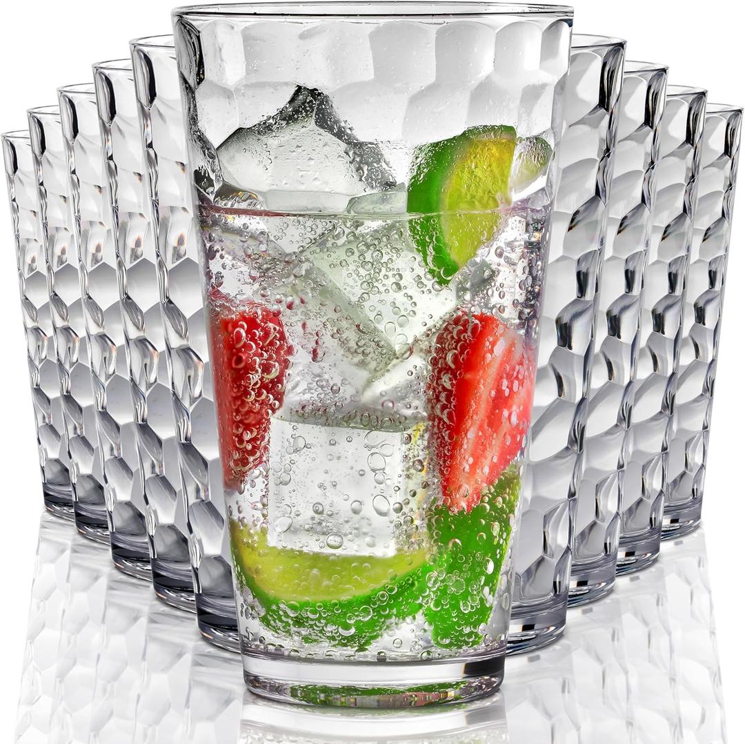 Hammered Plastic Drinking High Tumbler, Dishwasher-Safe Premium Quality Glasses, BPA-Free Reusable Outdoor Cups, 22 oz Set of 10