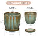 Oairse Ceramic Pots for Indoor Plants, 4.9 + 5.7 Inch Set of 2 Bluish Grey With Drainage Holes and Saucers, Texture Planters for Succulent, Indoor Outdoor Flower