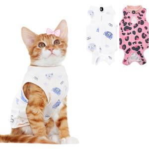 2 PCS Cat Recovery Suit Female Cat Onesie for Cats After Surgery Spay Abdominal Wounds, Kitten Surgery Recovery Suit Female Breathable E-Collar Alternative Kitten Onesie Anti Licking, Cat+Camouflage, Medium
