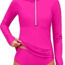 Girls Rash Guard Swimsuit Half-Zip Long Sleeve Modest Bathing Suit with Chest Padding 2Pcs Teen Girl Swimwear UPF 50+ (11-12 Years, Pink)