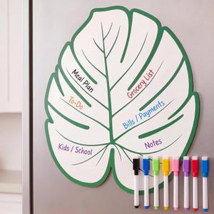 Lincia Dry Erase Planner Board for Wall, 32 x 17 Inch Reusable Family Organizer with 8 Markers, Leaf Design Peel & Stick Whiteboard for Kitchen Office Fridge,to-do, Meal Plan Grocery List