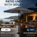 Patio Kingdom 10FT Solar Patio Umbrella with Lights, Outdoor Table Market Umbrella with 32 LED Lights, 8 Sturdy Ribs, Push Button Tilt and Crank for Pool, Deck and Garden, UV-Resistant, Gray