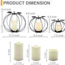 Halloween Light Up Pumpkin Lantern, 3 Pcs Metal Black Pumpkin Candle Holders with Timer Flickering Yellow LED Candle Lights for Thanksgiving Halloween Harvest Fall Home Decor