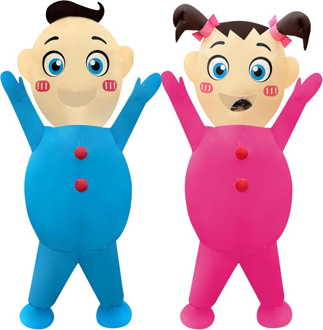 2 Pack Adult Inflatable Costume, Baby Design Blow Up Suit for Men and Women - Funny Gender Reveal Party, Baby Shower Party, Halloween Costume (Boy & Girl Patterns)