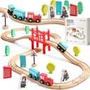 Tiny Land Wooden Train Set for Toddler - 39 Pcs- with Wooden Tracks Compatible with Major Brands - Expandable, Changeable-Train Toy for 3 4 5 Years Old Girls & Boys