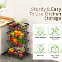 Fruit Basket for Kitchen 4 Tier Stackable Fruit Vegetable Storage Baskets with Wheels Metal Wire Storage Basket Organizer Cart for Kitchen Livingroom Diningroom Office, Black