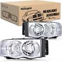 Nilight 2002 2003 2004 2005 Ram 1500 2500 3500 Headlight Assembly Chrome Housing Clear Corner Clear Lens Headlamp Replacement Driver and Passenger Side 2 Pack